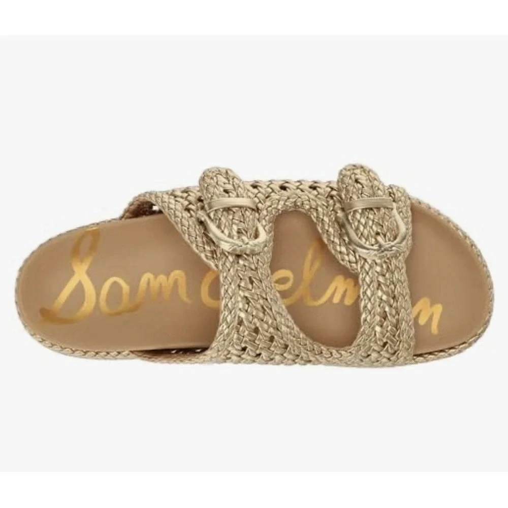 Sam Edelman Reid Woven Double Buckle Platform Sandals Gold Women's Size 9.5